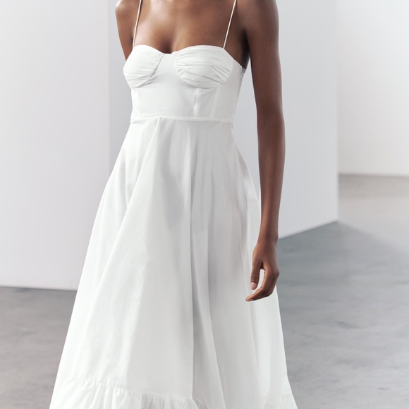 ZARA RUFFLED POPLIN DRESS XS - Picture 1 of 10